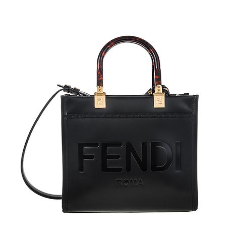 FENDI 新款Sunshine Shopper 皮革Fendi Logo圖案小款肩背/手提包 (黑色)