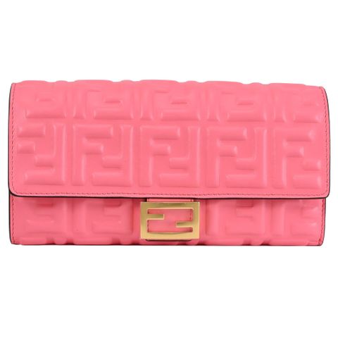 FENDI 芬迪 8M0251 Baguette 經典壓花皮革翻蓋長夾.粉桃