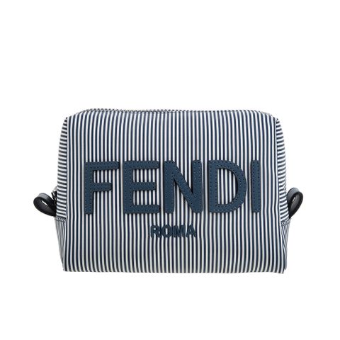 FENDI 芬迪 新款藍白條紋貼皮英文字母化妝包