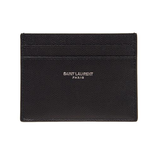 YSL 聖羅蘭  SAINT LAURENT 燙銀logo牛皮名片夾(黑)