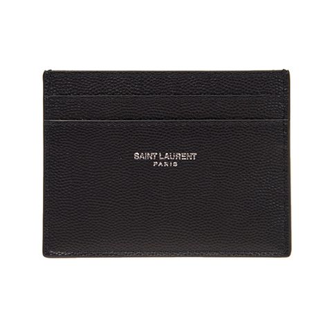 YSL 聖羅蘭 SAINT LAURENT 燙銀logo牛皮名片夾(黑)