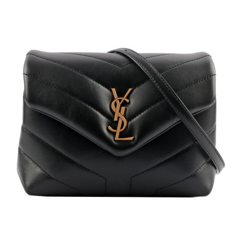 YSL Monogram Lou Lou V紋小牛皮斜背包(MINI)(黑色) 678401 DV707 1000