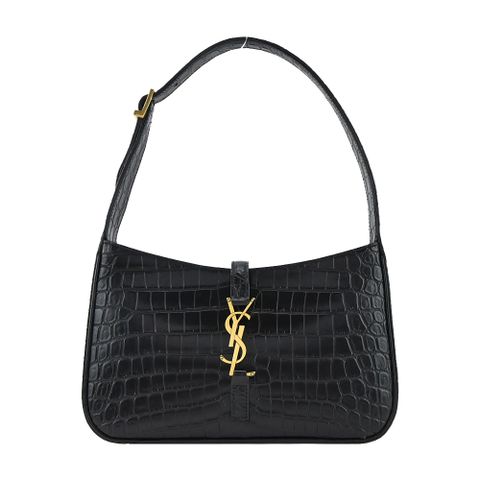 YSL LE 5 A 7新款LOGO 鱷魚壓紋牛皮肩背/手提流浪包(黑色)