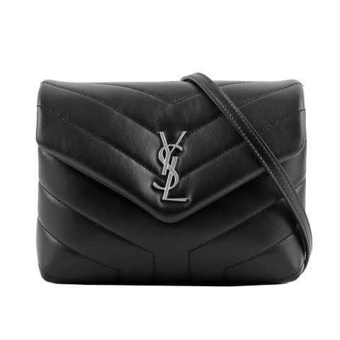YSL Monogram Lou Lou 銀釦V紋小牛皮斜背包(MINI)(黑色) 678401 DV706 1000