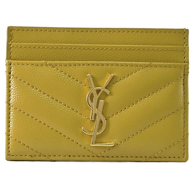 YSL 聖羅蘭  MONOGRAM V字紋牛皮卡件夾.芥末黃