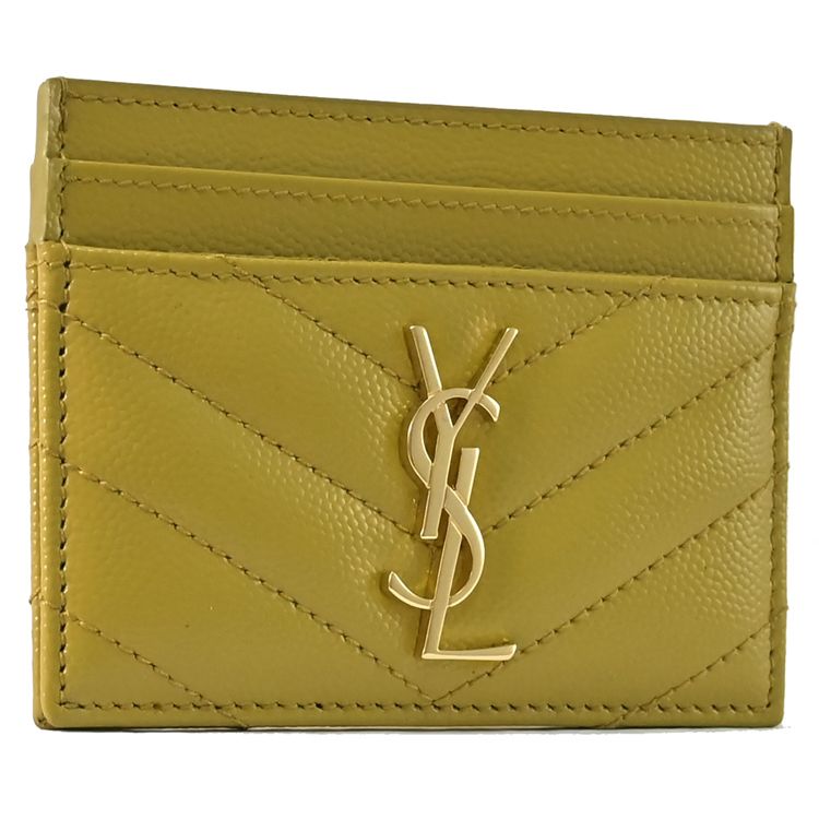 YSL 聖羅蘭  MONOGRAM V字紋牛皮卡件夾.芥末黃