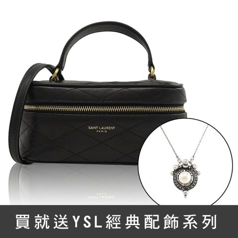 YSL 聖羅蘭 669560 MINI VANITY 菱格牛皮迷你兩用手提小包.黑(買就送經典項鍊)