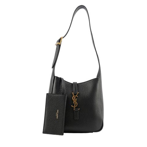 YSL LE 5 A 7 Hobo 鹿皮附卡片套肩背包(Baby)(黑色) 809461 AADUU 1000