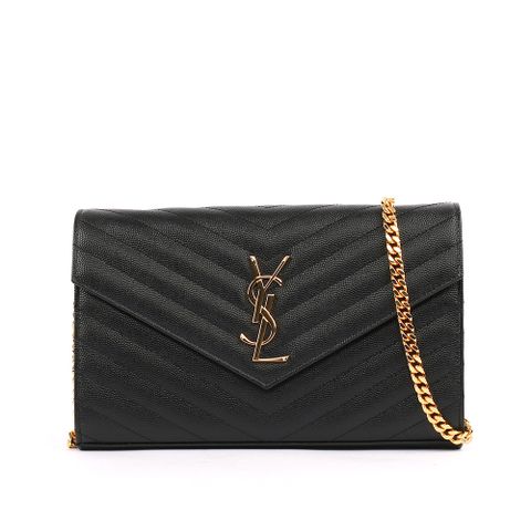 YSL 聖羅蘭 V紋 霧金鏈 WOC 斜背包(黑色) 377828 BOW01 1000