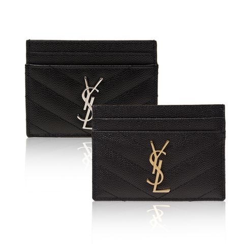 YSL 聖羅蘭 MONOGRAM系列V字縫線魚子醬牛皮名片夾(任選)