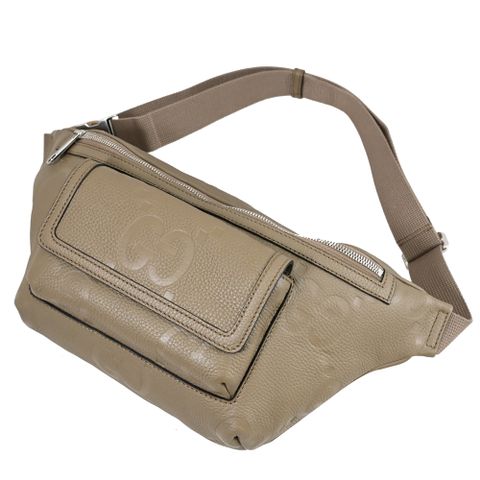 GUCCI 645098 JUMBO GG 壓花皮革胸口包/腰包.大象灰