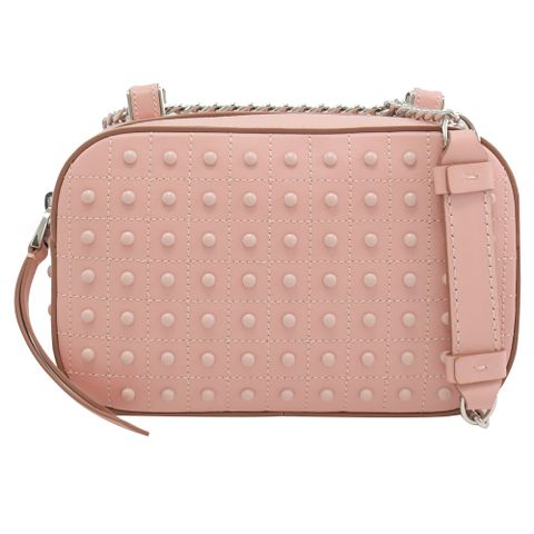 TODS Diodon 豆豆裝飾小牛皮迷你斜背相機包.淺粉
