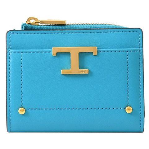 TODS T Timeless 金屬LOGO小牛皮釦式零錢短夾.亮藍