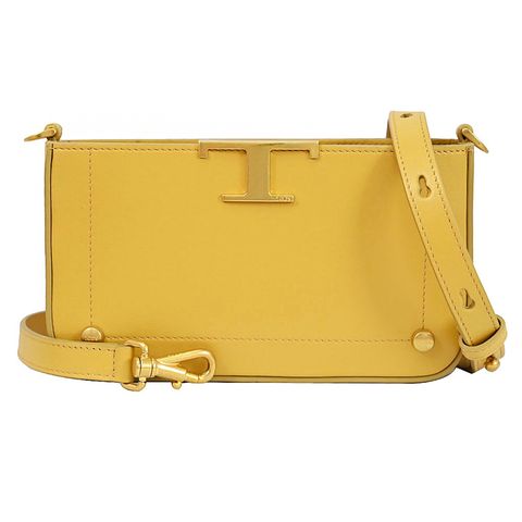 TODS T Timeless 小牛皮迷你雙層斜背包.黃
