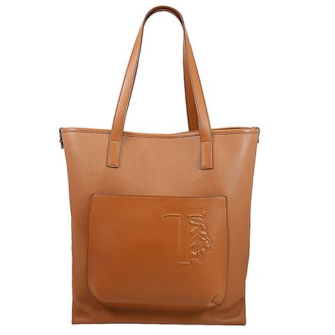 TODS 經典烙印LOGO小牛皮肩背托特包.焦糖棕