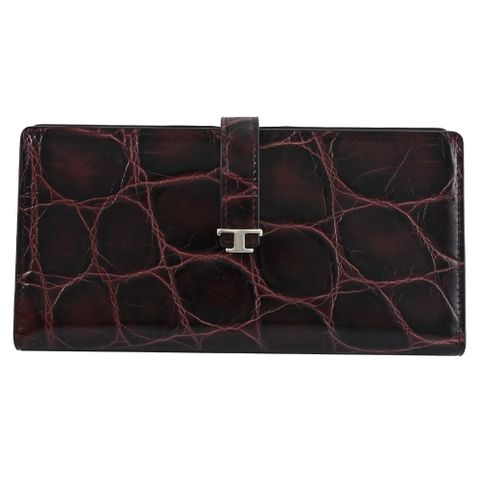 TODS T Timeless 質感壓紋設計對開釦式長夾.酒紅