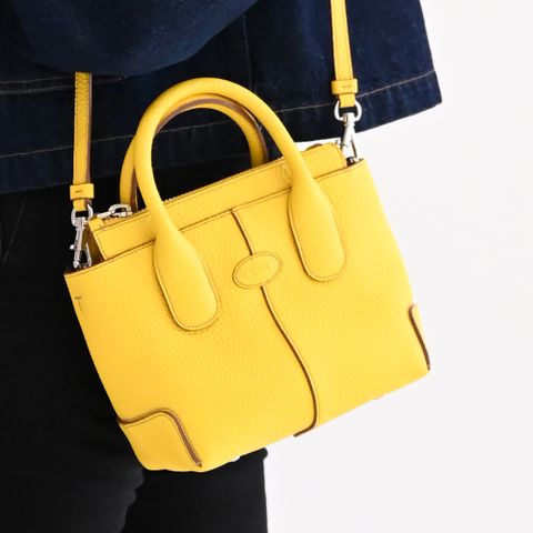 TODS Di Bag Mini 質感牛皮手提斜背兩用包.黃