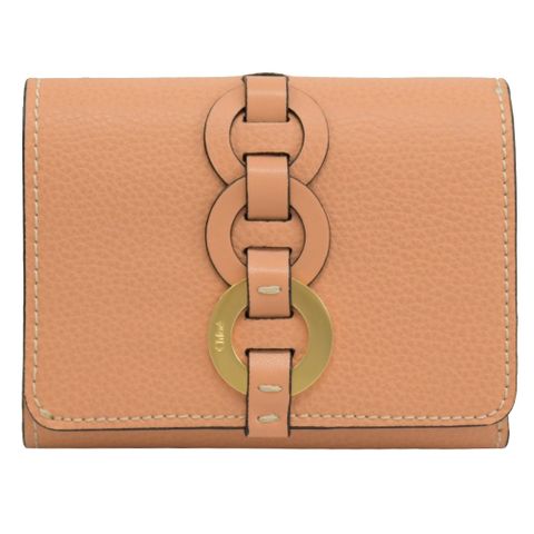 CHLOE DARRYL 金屬LOGO小牛皮三折零錢短夾.粉橘