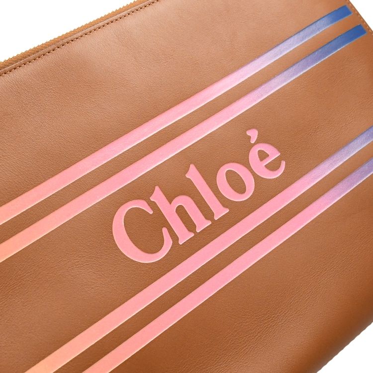 CHLOE 蔻依  漸層燙印LOGO小牛皮大手拿包.咖
