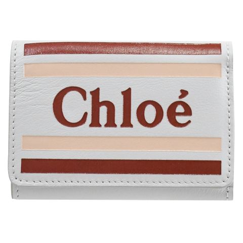 CHLOE 品牌徽章LOGO小牛皮三折零錢短夾.淡藍