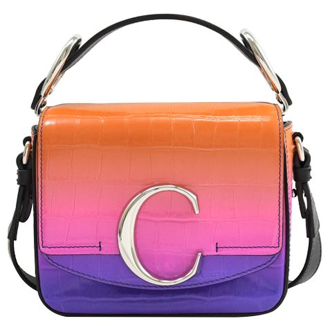 CHLOE 新款 金屬C Mini鱷魚紋漸層手提單肩方包.紫