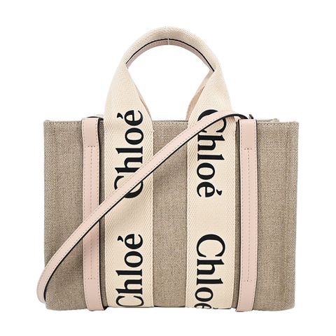 CHLOE 克羅埃 Woody tote bag 新款帆布兩用托特包(小號/粉色)