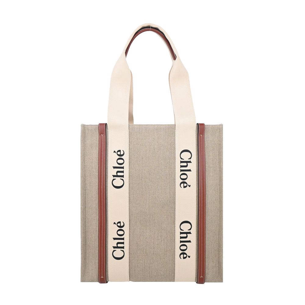 CHLOE 克羅埃  Woody tote bag 新款帆布直立托特包(焦糖咖色)