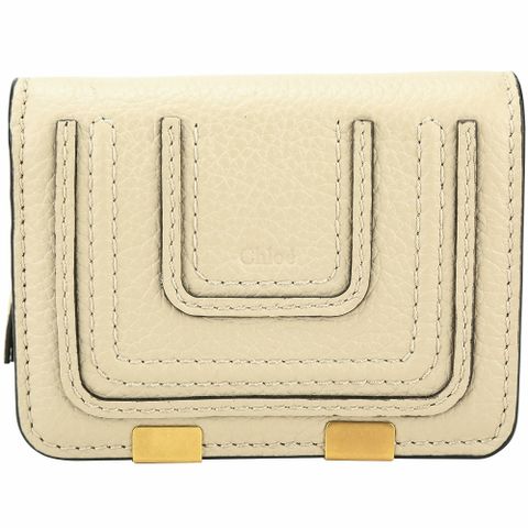 CHLOE 蔻依 Marcie 粒面小牛皮釦式短夾(卡其色)