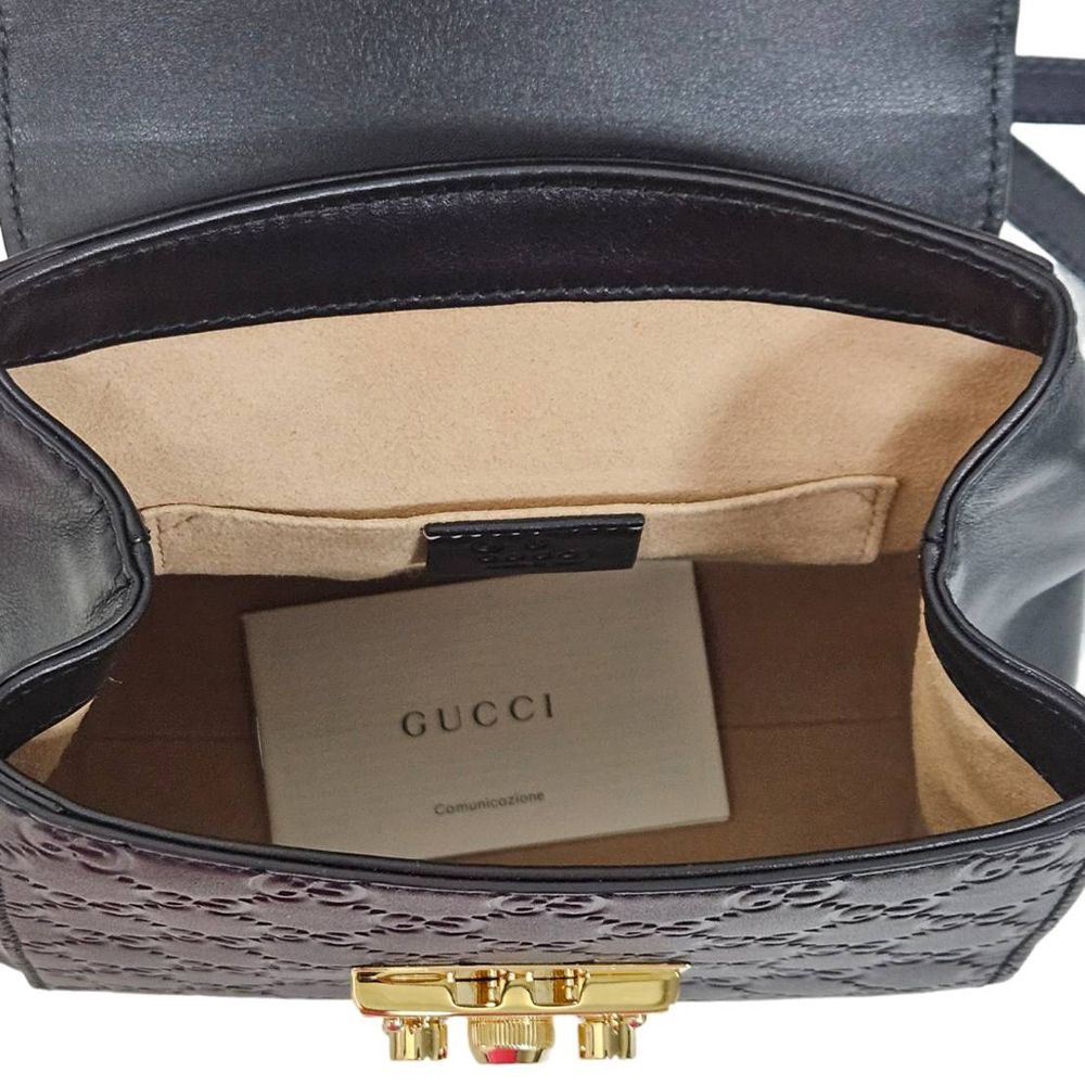 GUCCI 古馳 Padlock系列黑色Gucci Signature後背包禮盒組(黑色/贈原廠防塵袋紙袋紙盒聖誕節交換禮物)