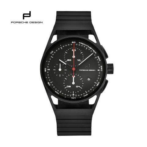Porsche Design 保時捷精品 經典黑時尚三眼機械鐵帶紳士腕錶-6020102003022
