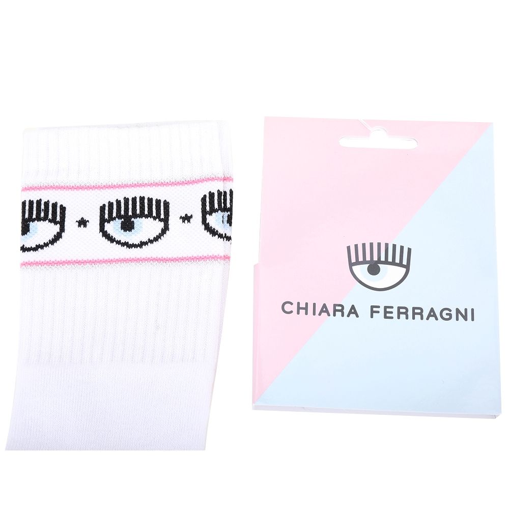 Chiara Ferragni  MAXILOGO MANIA 眨眼圖騰白色中筒襪(女襪)