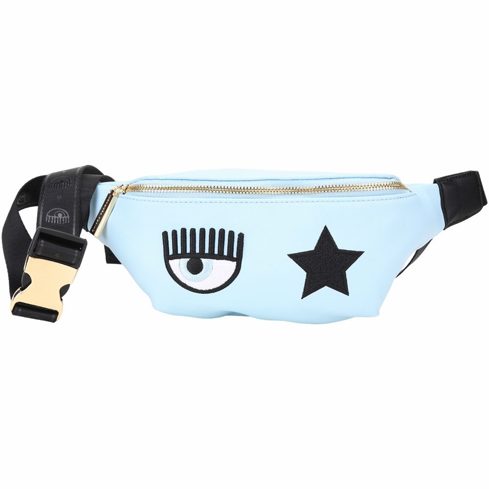 Chiara Ferragni  Eye Star 刺繡星星荔紋皮革斜背/腰包(水藍色)