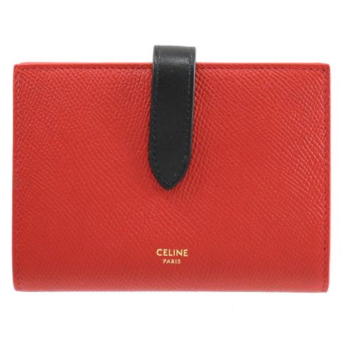 CELINE 燙金LOGO防刮扣式對開寬版中夾.紅/黑