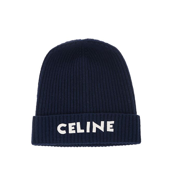 CELINE 新款羅紋羊毛氈絨CELINE刺繡冷帽(深藍色) - PChome 24h購物