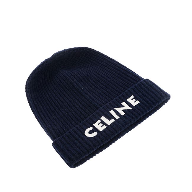 CELINE 新款羅紋羊毛氈絨CELINE刺繡冷帽(深藍色) - PChome 24h購物