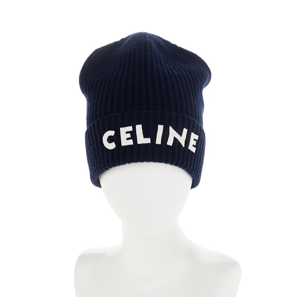 CELINE 新款羅紋羊毛氈絨CELINE刺繡冷帽(深藍色) - PChome 24h購物