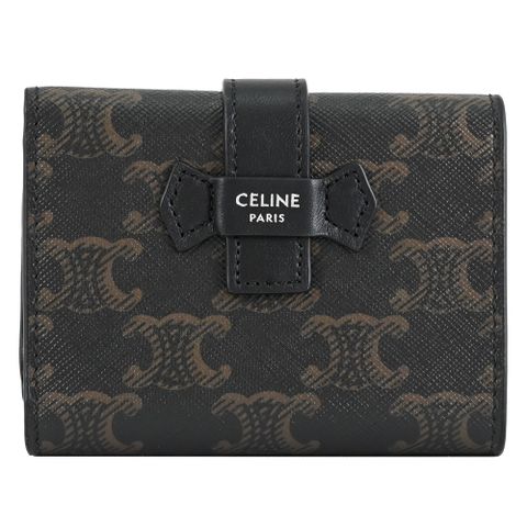 CELINE TRIOMPHE 經典印花釦式零錢短夾.深咖/黑