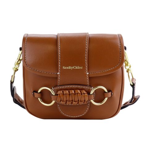 SEE BY CHLOE Saddie 山羊皮復古銅環肩背包(棕色)