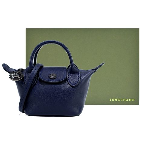 Longchamp LE MINI PLIAGE CUIR系列小羊皮短把斜背水餃包(超迷你/海軍藍)