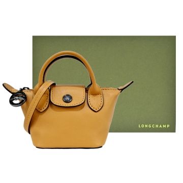 Longchamp LE MINI PLIAGE CUIR系列小羊皮超迷你斜背水餃包(蜜糖)