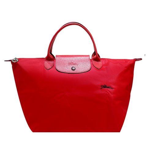 LONGCHAMP Le Pliage  Collection系列刺繡短把摺疊水餃包(中/喜紅)