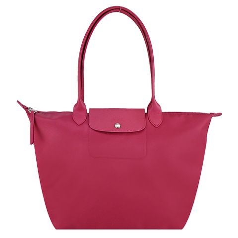 LONGCHAMP LE PLIAGE N?O系列新款底寬尼龍長把肩背水餃包(大/樹莓紅)