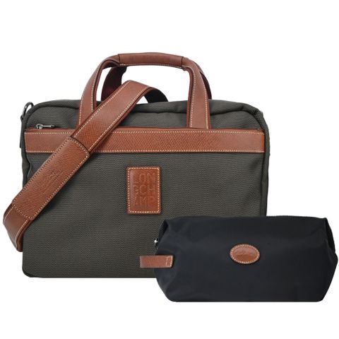 LONGCHAMP BOXFORD系列帆布兩用旅行袋(附盥洗包/棕)