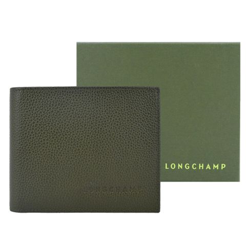 LONGCHAMP LE FOULONNÉ 系列牛皮雙折短夾(卡其綠)