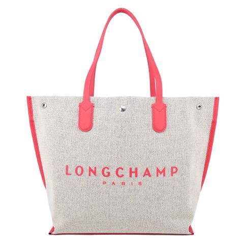 Longchamp ESSENTIAL系列帆布LOGO字母托特包(大/草莓紅)