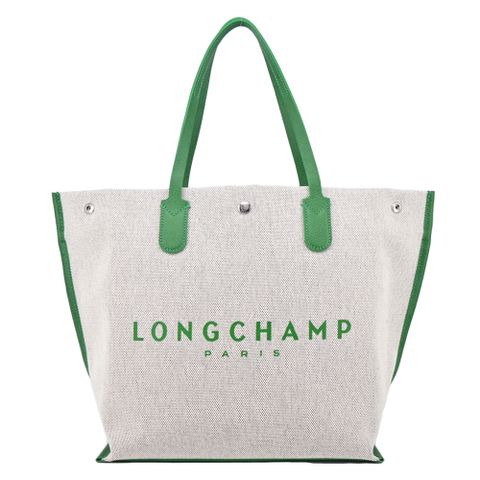 Longchamp ESSENTIAL系列帆布LOGO字母托特包(大/綠)