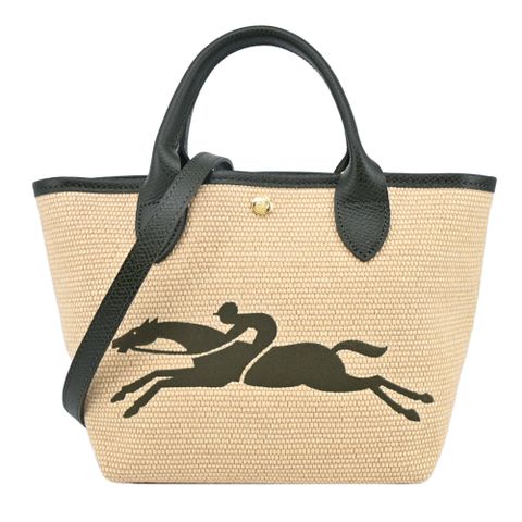 LONGCHAMP LE PANIER PLIAGE系列編織奔馬兩用包(小/卡其綠)