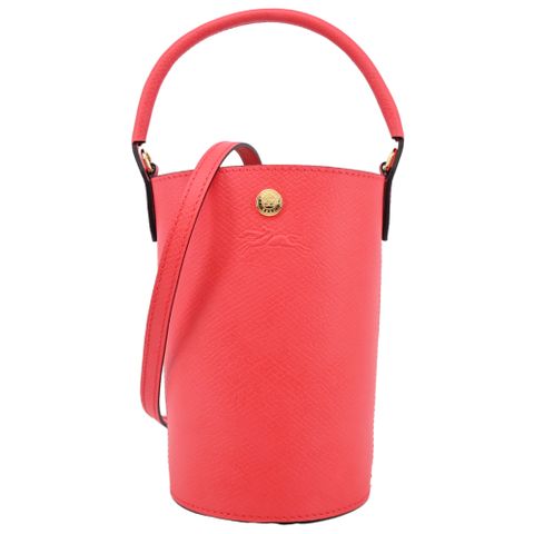 LONGCHAMP ÉPURE系列牛皮壓印手提/斜背水桶包(迷你/草莓紅)