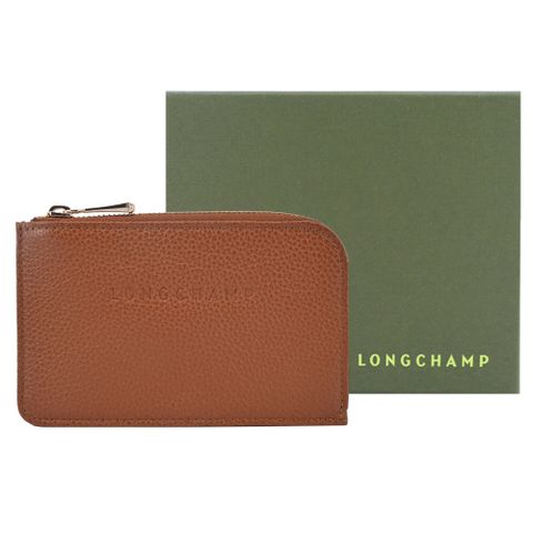 Longchamp LE FOULONN系列系列牛皮卡片零錢包(焦糖)