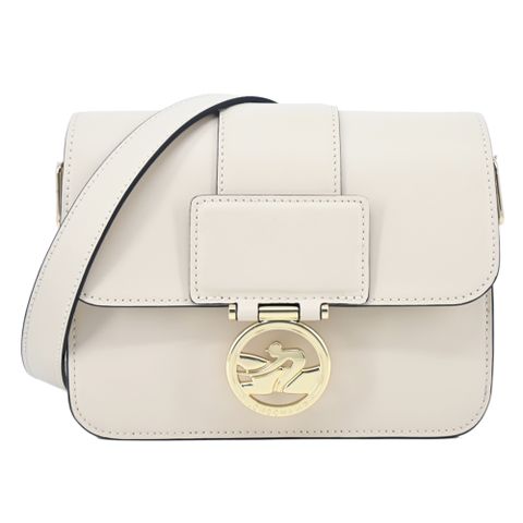 LONGCHAMP BOX-TROT系列小牛皮金屬LOGO翻蓋斜背包(小/白紙)